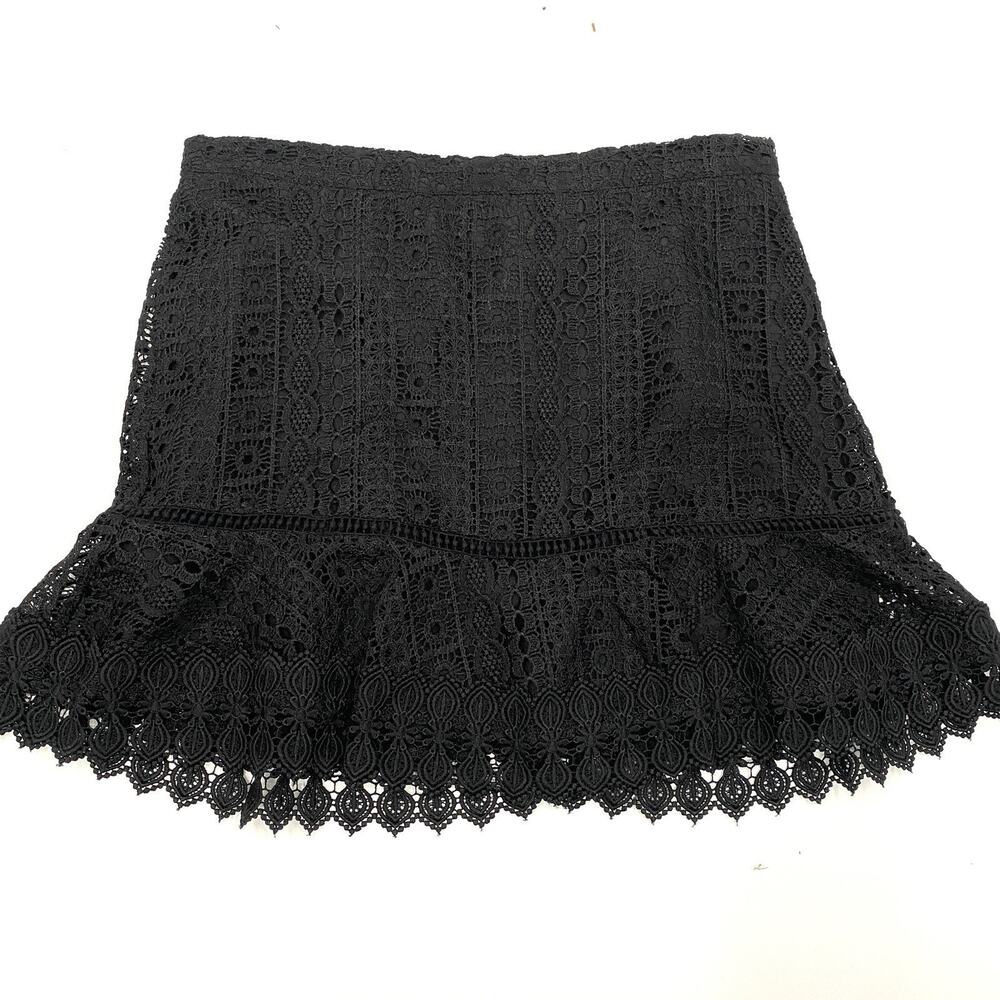 Womens Mini Skirt Black Crochet Lace Tiered Ruffle Whimsigoth Boho Size 6